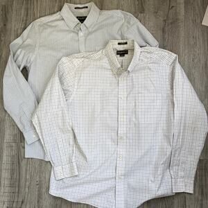 2 - Eddie Bauer Men's Button Down Shirts Blue & Gray Strip/Plaid Sz XL
